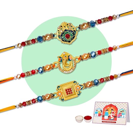Indotribe 3 Pc Rakhi For Brother And Bhabhi Rakhi for brother Rakhi Set Rakhee for Brother Sister Bracelets Rakhi Gifts For Brother Lumba Rakhi For Bhabhi Rakhi With Roli Chawal Rakhi Sets lumba rakhi
