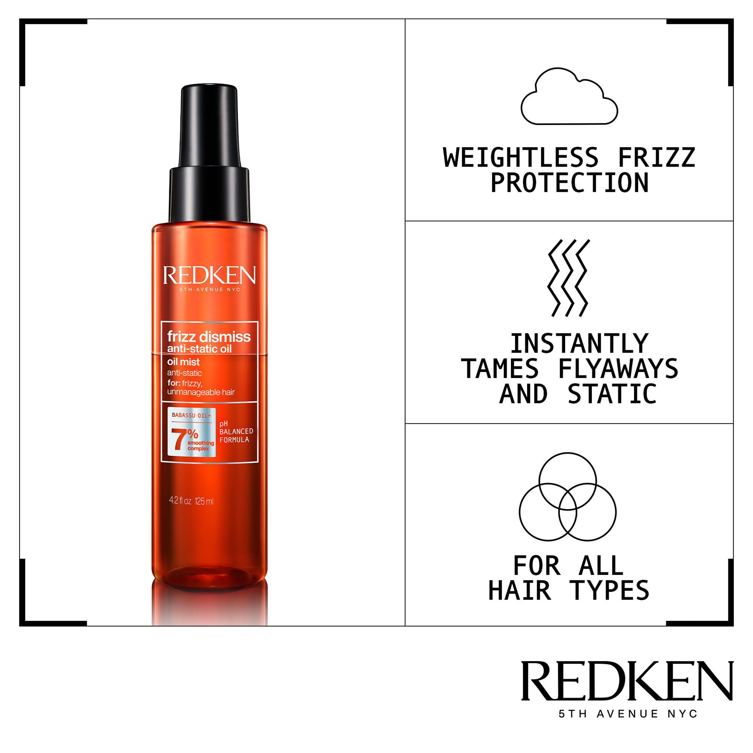 Redken | Olejek Przeciwdeszczowy do suchej pogody, Wszystkie rodzaje włosów od cienkich do grubych, Anti-Static Oil, Frizz Dismiss, 125 ml