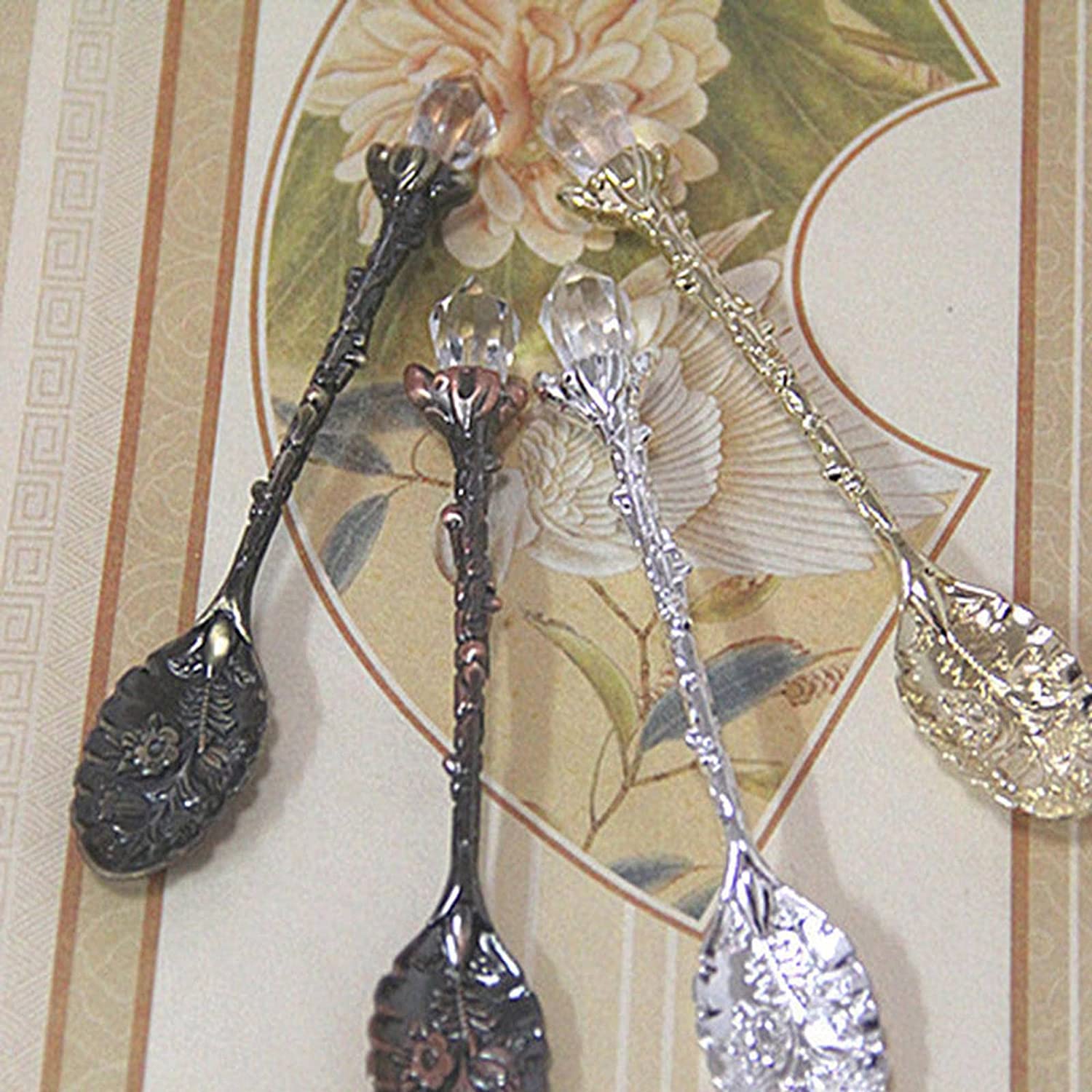 Löffel Restaurants 1 stücke Vintage geschnitzte Blume Kristall Kaffee Teelöffel Legierung Dessert Snack Scoop Eiscreme Tee Zucker Kuchen Mini Löffel Geschirr Esslöffel Hause(3)