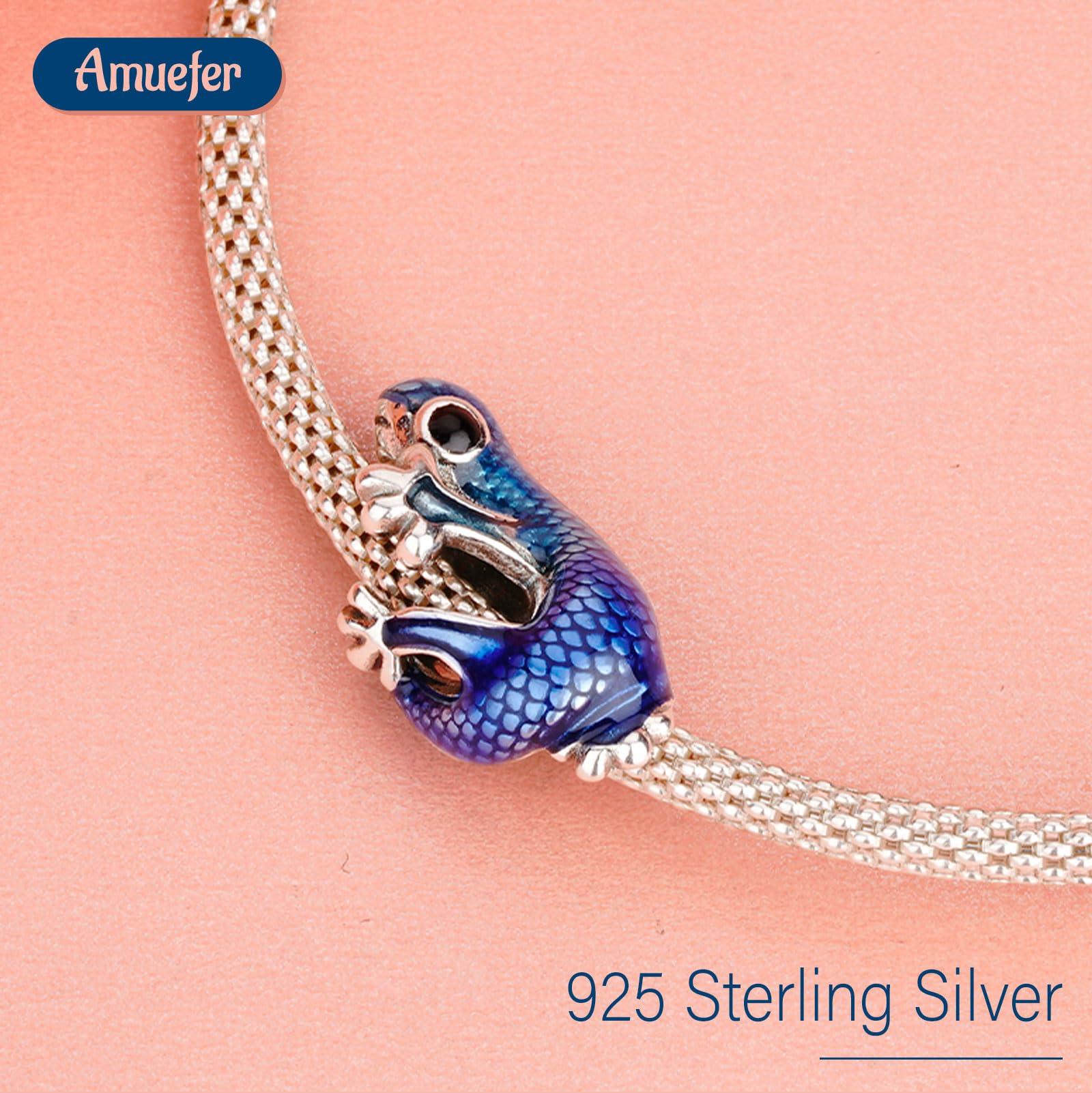Gecko Bleu Charms pour Bracelets Pandora Argent Sterling Océan Perle Charme Anniversaire Noël Bijoux Cadeaux pour Femme Fille Enfant
