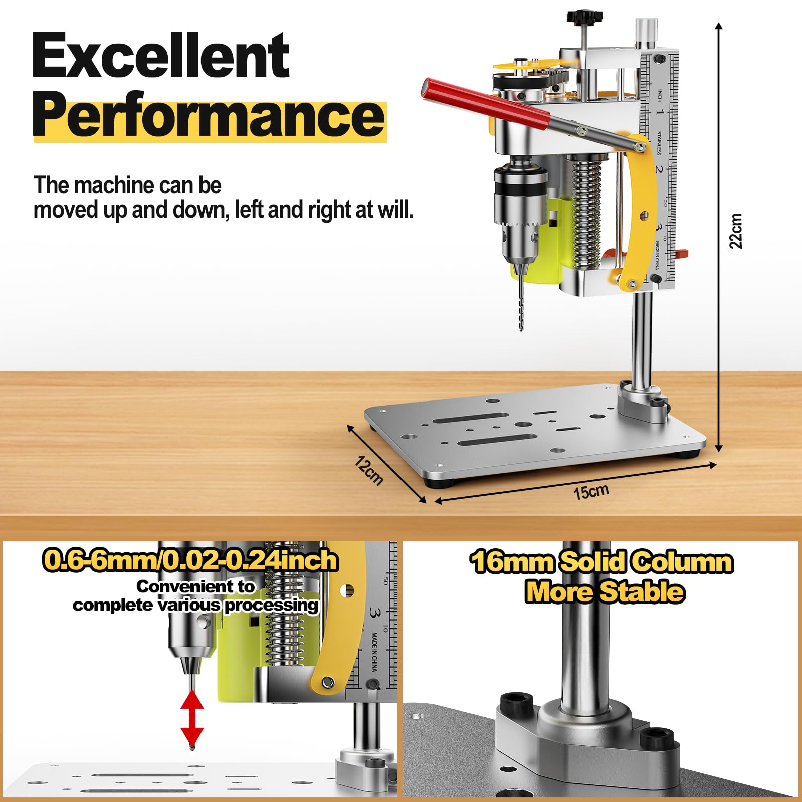 Yofuly Mini Taladro de Banco, Taladro de Columna Eléctrico de 7 Velocidades, Mini Mesa de Prensa Taladro Multifunción para Bricolaje en Metal, Madera, Manualidades CNC 795 Motor B10 Chuck