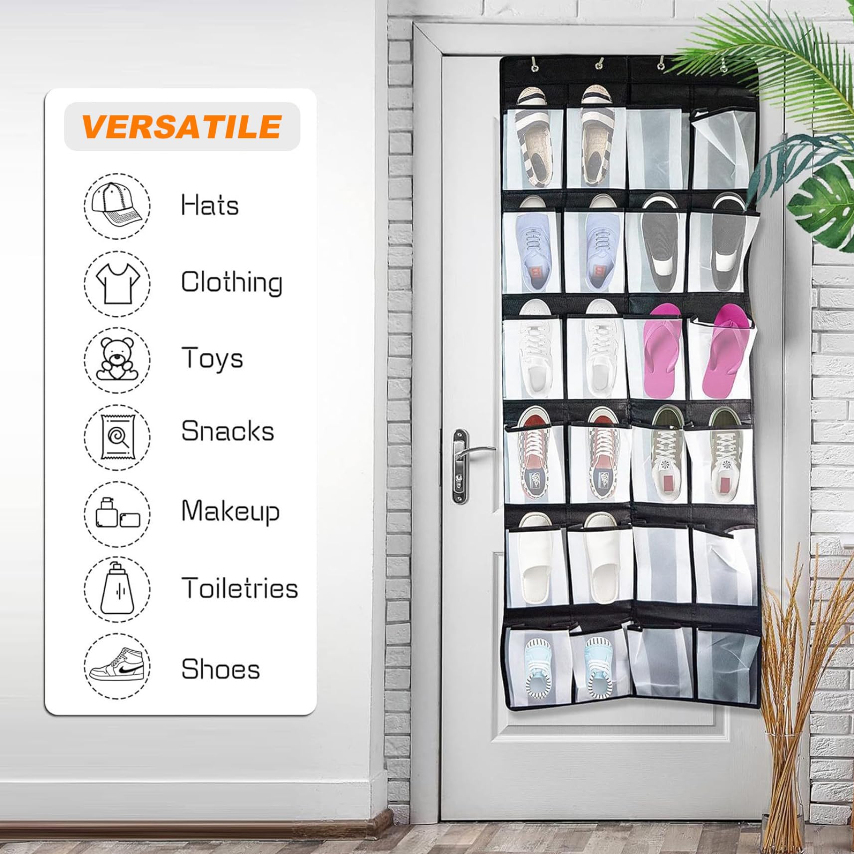 Organizador de zapatos colgante con 24 bolsillos grandes sobre la puerta para zapatos de talla 13 (59 x 21)