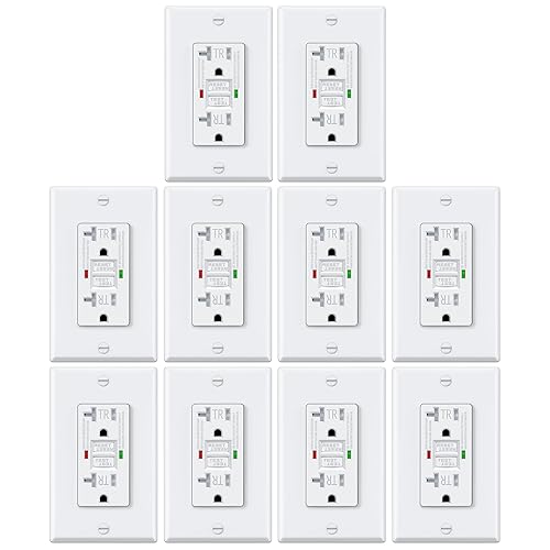 ELECTECK Paquete de 10 salidas GFCI de 20 amperios, resistentes a manipulaciones, receptáculos GFI de autoprueba con indicador LED, interruptor de