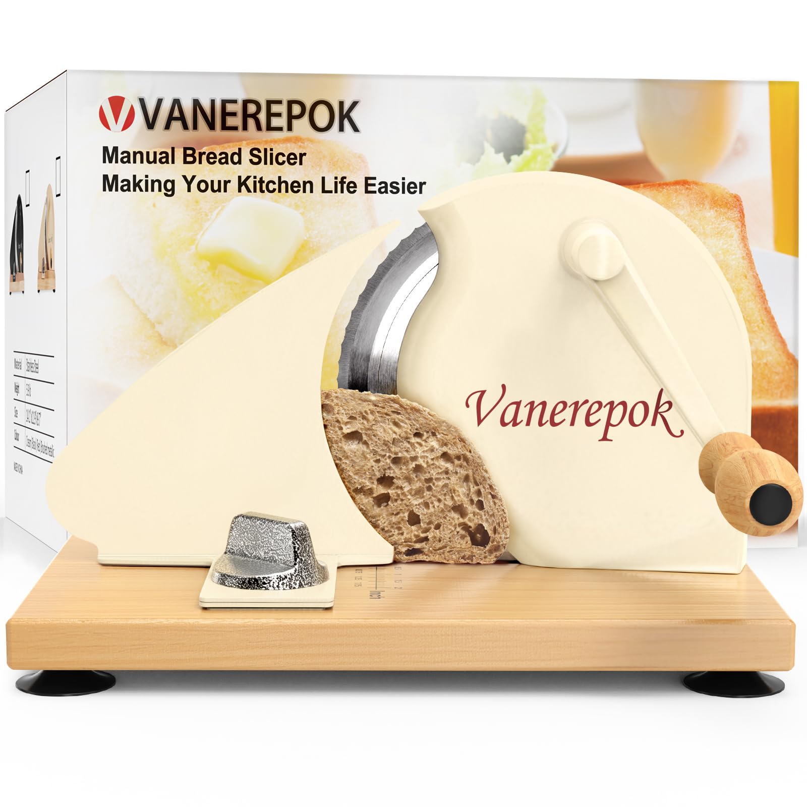 vanerepok Manual Bread Slicer Adjustable Thickness for Homemade Sourdough