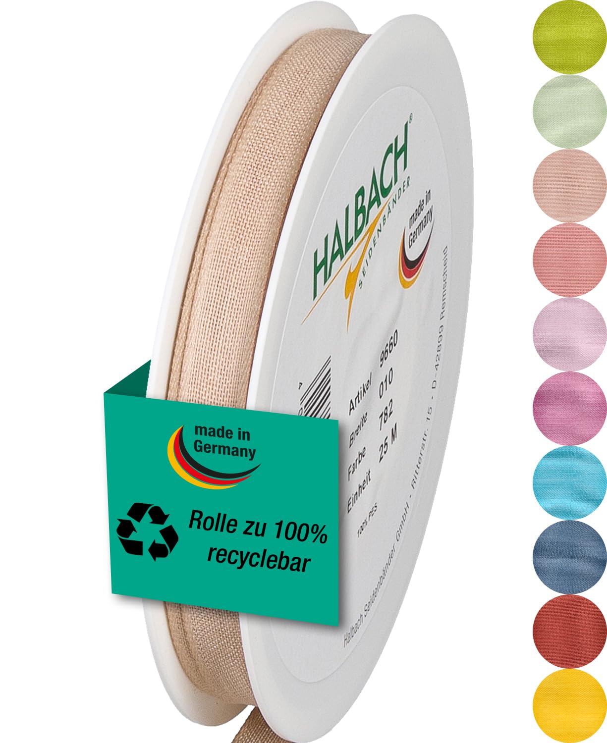 Halbach Seidenbänder Gift Ribbon Width 10 mm Length 25 m Ribbon Made in Germany Gift Ribbons in a Variety of Colours and Widths Perfect for Packaging and Decorating Colour: Natural