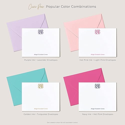 Miniatura 4 de Custom Monogram Flat Notecards, Traditional 3 Initial Note Stationery, Wedding Thank You Stationary, Three Letter Monogram, Vine Mono Flat