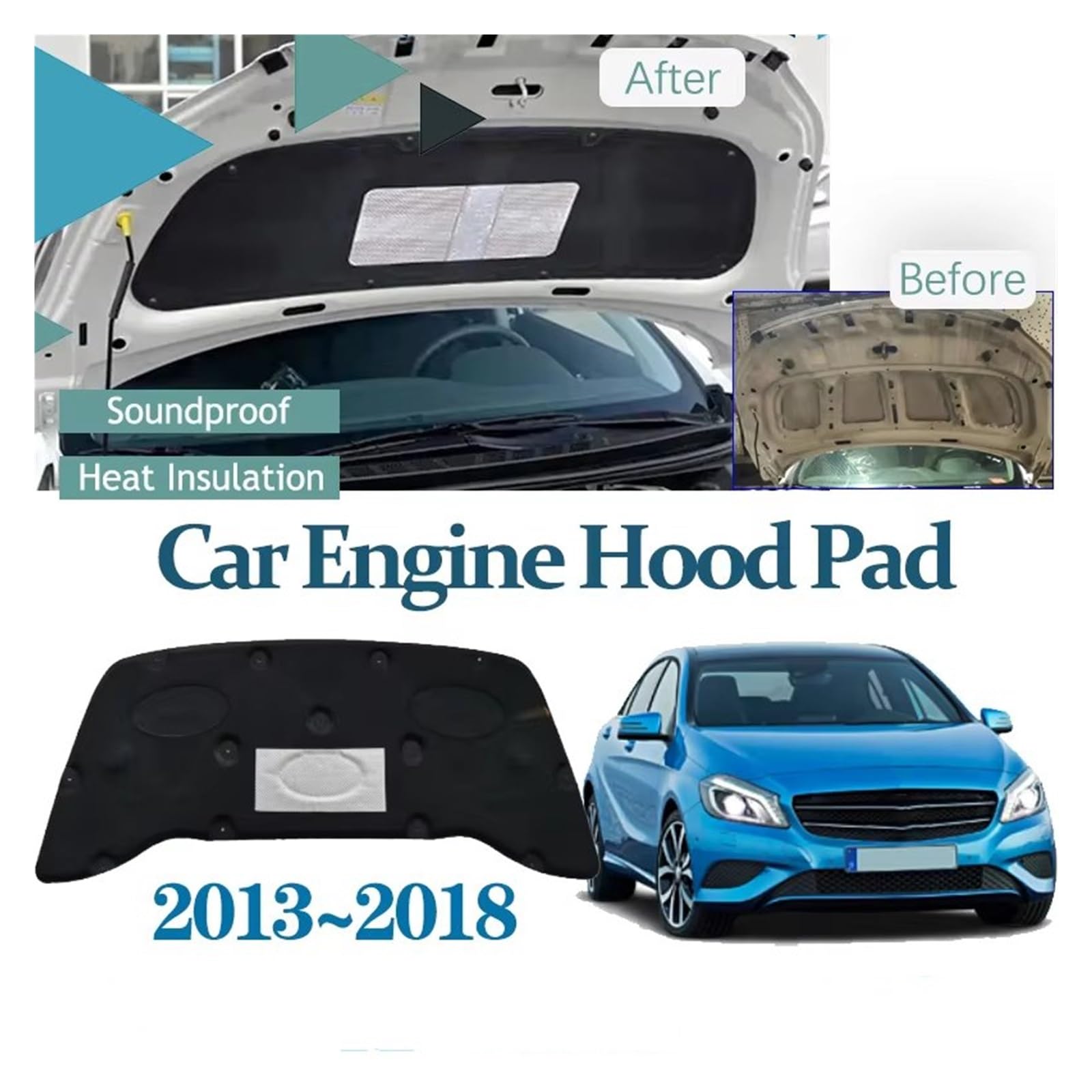 Per Mercedes Per Benz Classe A W176 2013-2018 Cofano Auto Suono Pad Insonorizzate Ignifughe Coperture Tappetini Isolanti Termici Cofano anteriore Motore Copertura insonorizzante