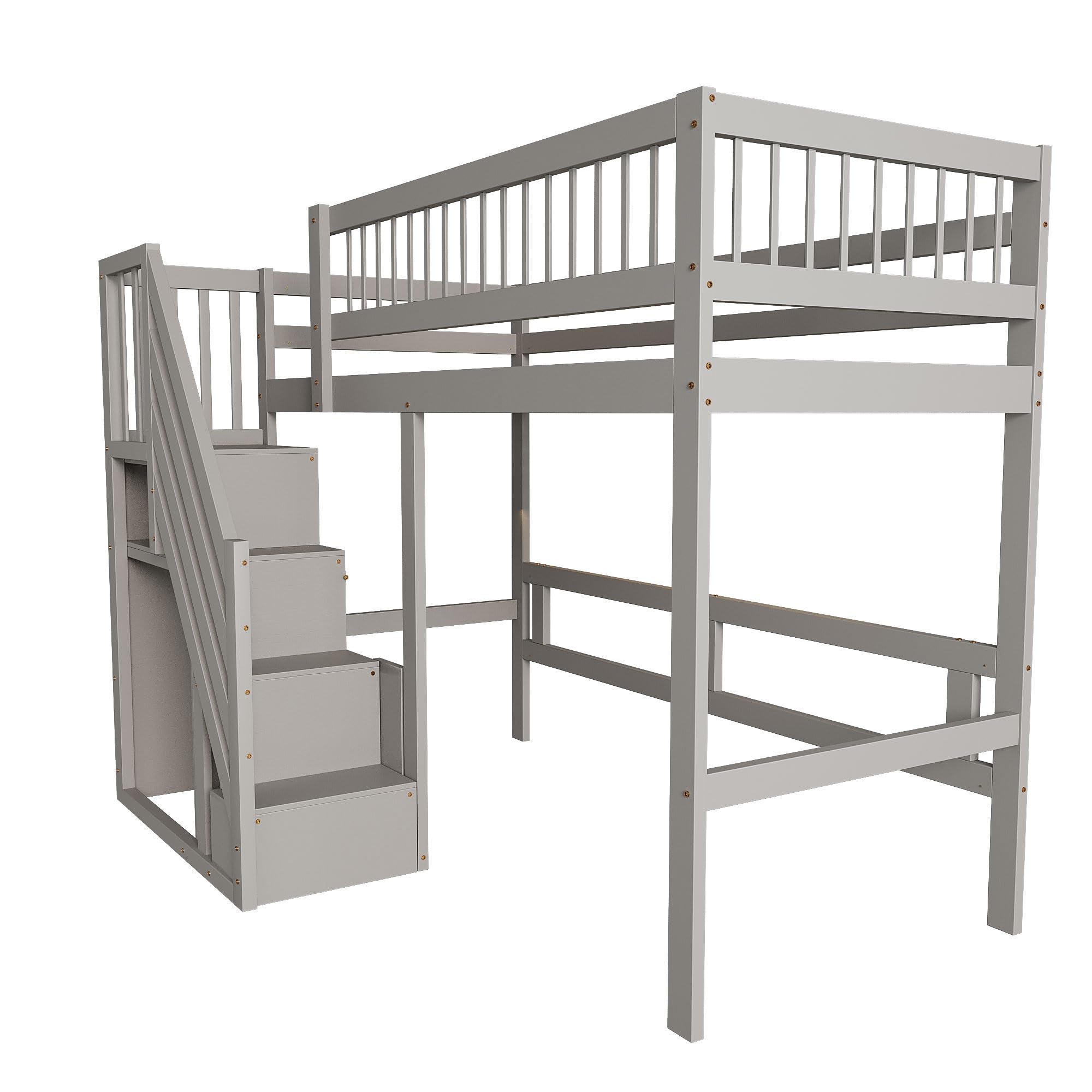 Hochbett 90x200cm, Etagenbett Treppe mit Aufbewahrungs Schrank, Raumfreundliches Design Hochbett für kleine Zimmer oder Gemeinschaftsräume, Grau