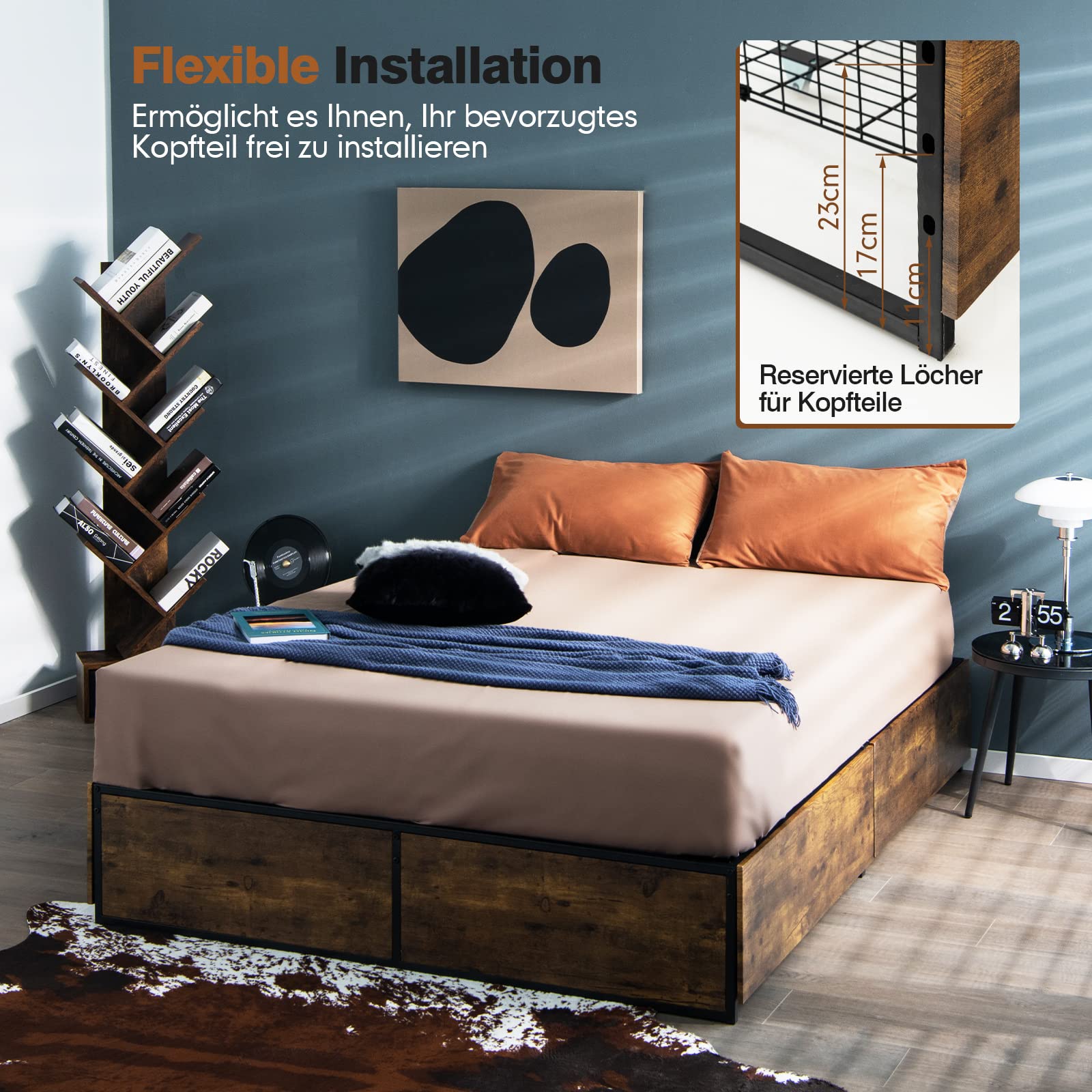 Kinderbed met opbergruimte - 140 x 200 cm - met LED-verlichting USB planken opberglades