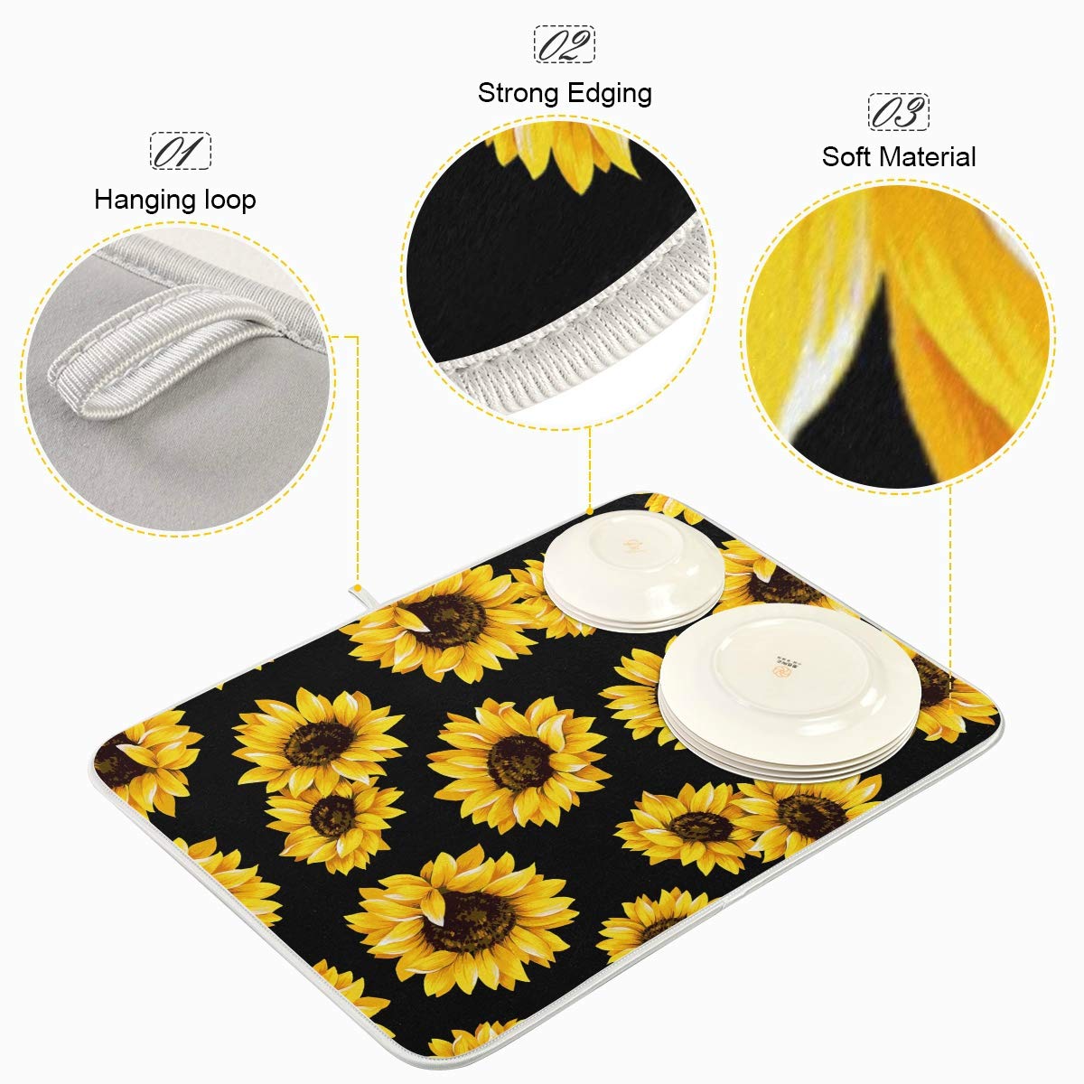 Sonnenblumen Abtropfmatte Für Die Küche – Saugstarke Mikrofaser Matte In Sommer-Optik