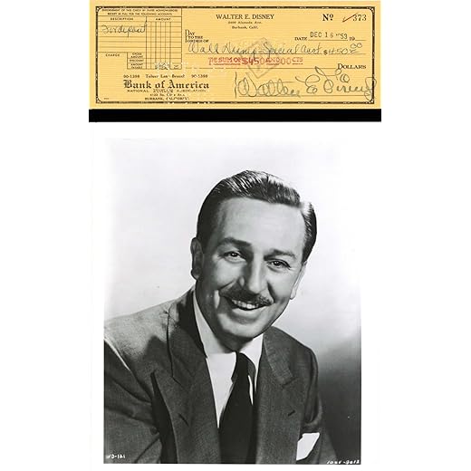 Walt Disney Signed Check and Portrait - 1953 dated Autograph Check - Fantastic Signature
