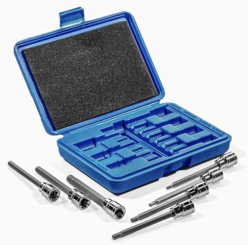 Stark - Juego de 7 piezas de enchufe estándar SAE extralargo, unidad hexagonal de 38 pulgadas, 18 pulgadas, 932 pulgadas, 316 pulgadas, 732