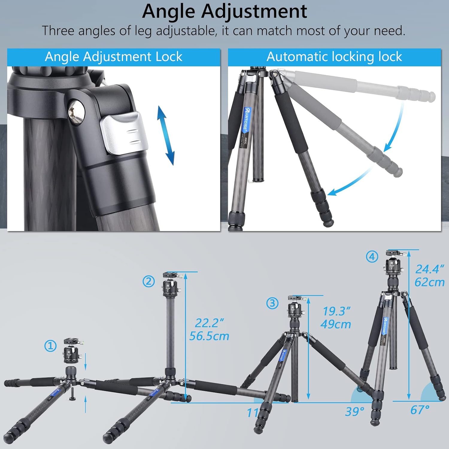 Carbon Fiber Tripod with Low Profile Ball Head - 10 Layers Carbon Tube Heavy Duty Portable Travel Tripod - 72.6" - 44mm Arca 360 Panoramic Mount for Sony, Nikon, Canon DSLR
