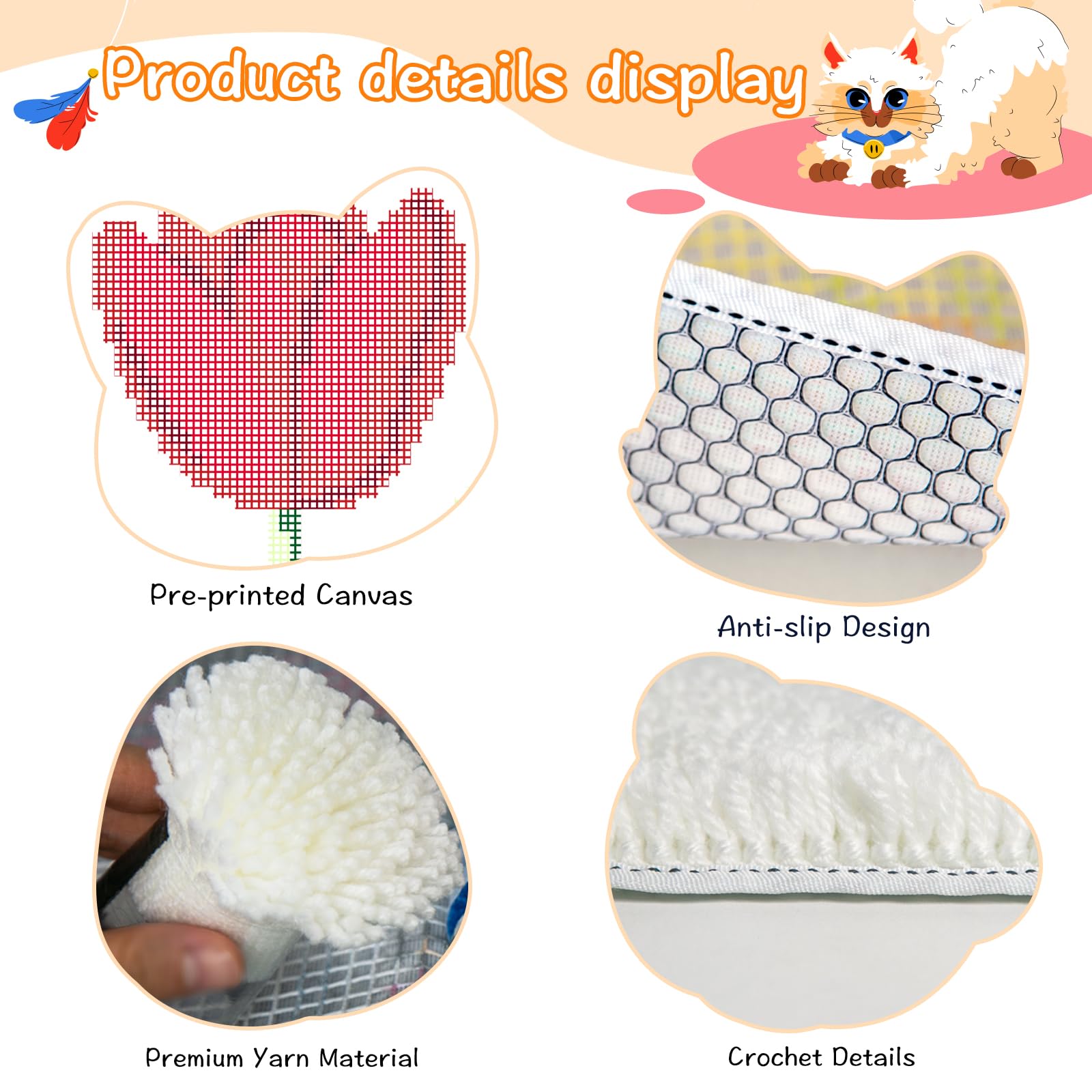 YP Kit de alfombra de gancho de pestillo de rosa para principiantes y adultos, alfombra de ganchillo de costura de 12 x 12 pulgadas, hermoso kit de manualidades de decoración del hogar, fácil de