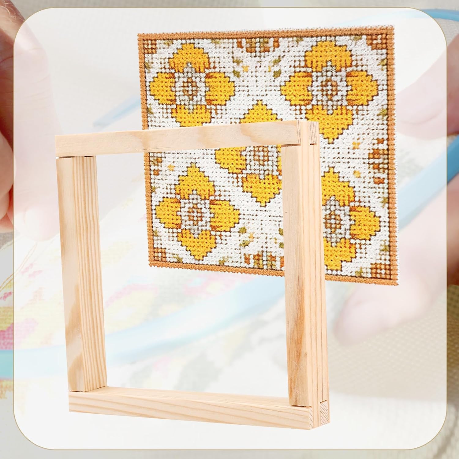 Fukaisu 12pcs Needlepoint Stretcher Bars for Needlework, 6"/7"/8" Wooden Canvas Splicing Stretcher Bars with 50 Thumb Tacks & Tack Lifter Frame Set for Embroidery Cross Stitch Crafts Painting Art