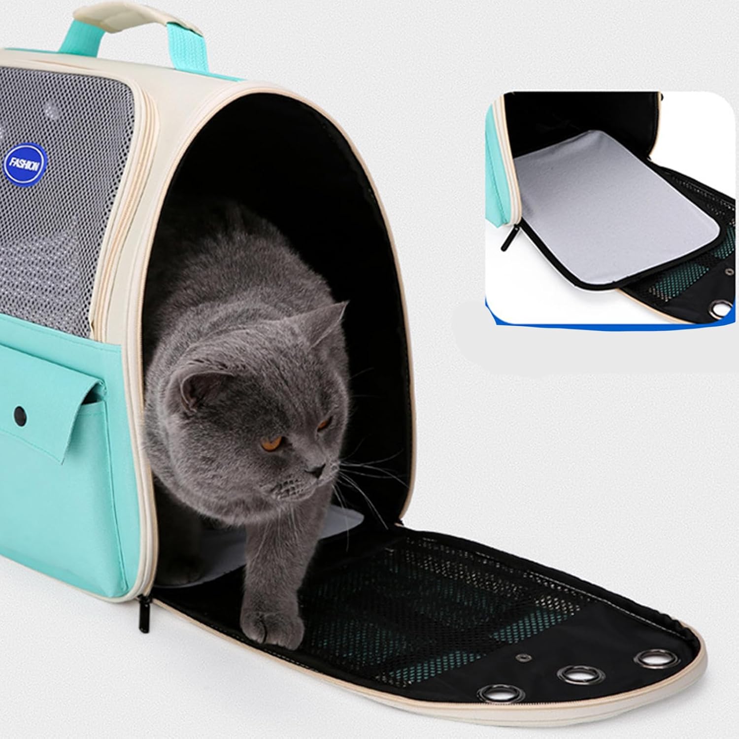 Cat Carrier, Large Breathable Mesh Animal Backpack, Foldable Cat Bag with Padded Shoulder Straps and Waist Belts, Cat Backpack for Puppies Kittens Bunnies (Green)