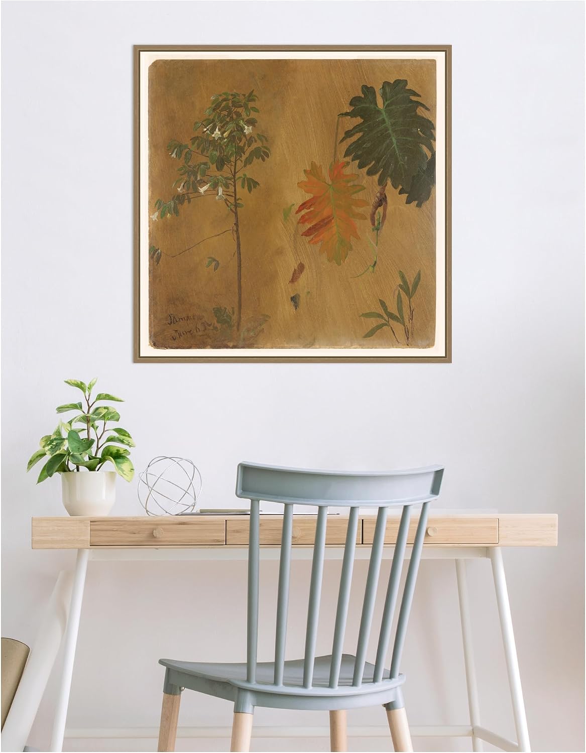 Kate and Laurel Framed Canvas Wall Art Print Botanical Sketch Jamaica Frederic Church by The Smithsonian American Art Museum, 30 x 30 Sylvie Dark Gold Frame, Traditional, Nature Art for Wall Decor