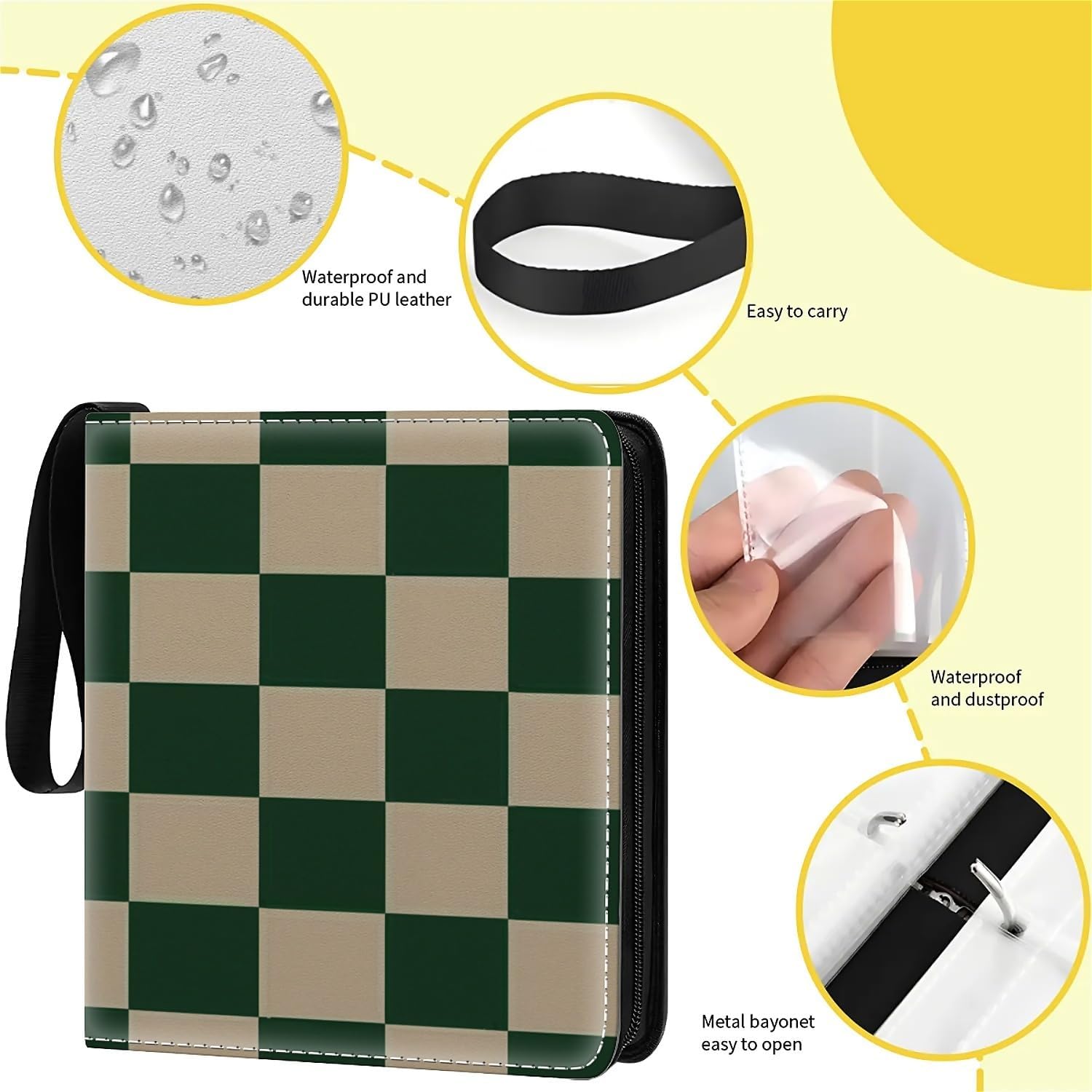 Card Binder 900 Pockets, 50 Sleeves Large Binder Trading Cards Holder 9 Pocket, Storage Organizer, Album Folder Case Protector Collector Gift Dark Green Beige Checkerboard