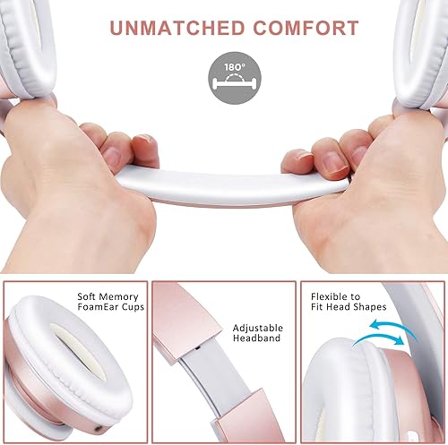 Miniatura 4 de ZIHNIC Bluetooth Headphones Over-Ear, Foldable Wireless and Wired Stereo Headset Micro SD/TF, FM for Cell Phone,PC,Soft Earmuffs &Light Weight for