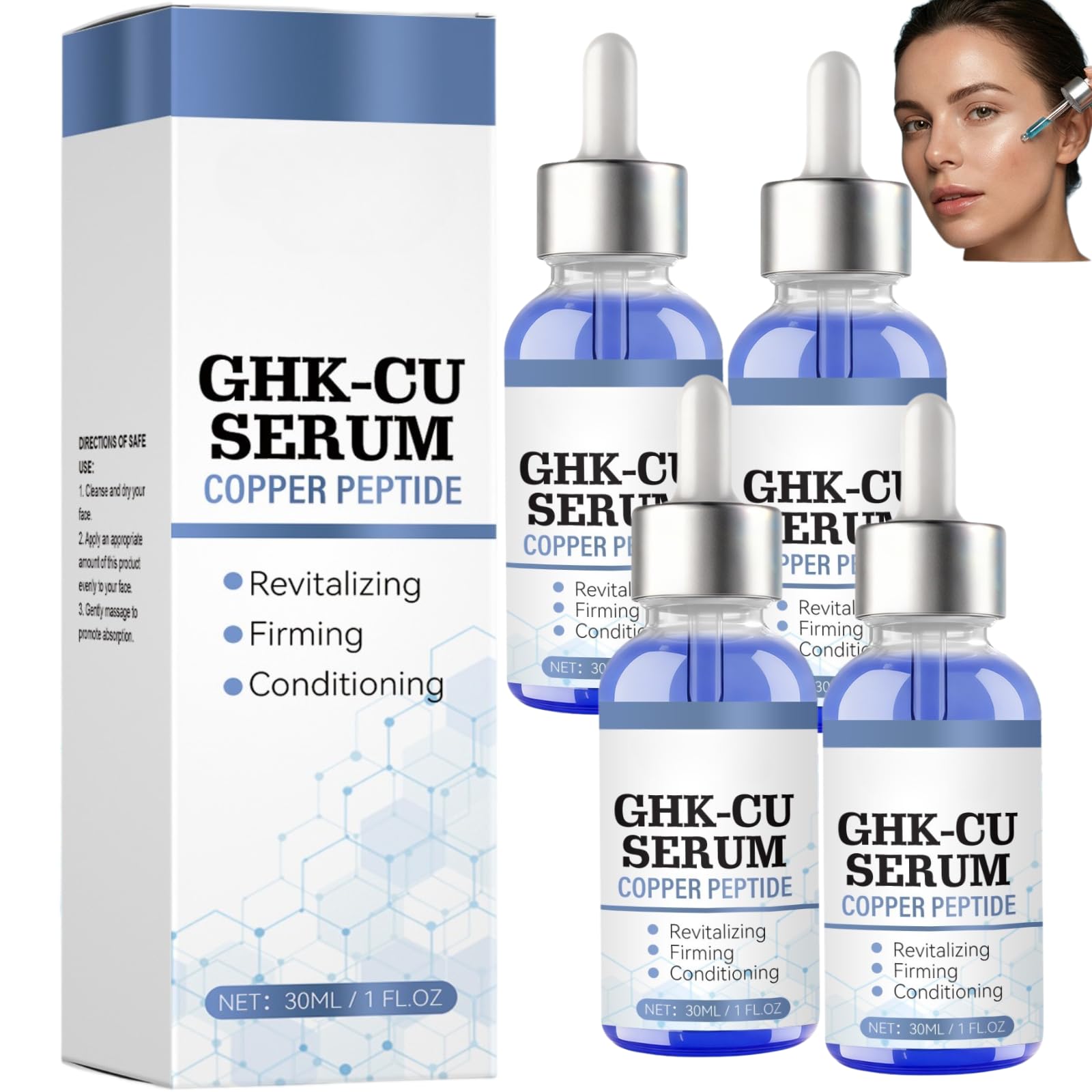 ghk cu maximum safe dose Copper Peptide GHK-CU Face Serum, Hydrating Firming Facial Serum with Hydrolyzed Collagen & Hyaluronic Acid, Skin Smoothing Serum for Dull Uneven Skin Tone, Daily Skincare 30ml (4pcs) Beauty BAC Water: Where to 20mg Fragrance:Vanilla