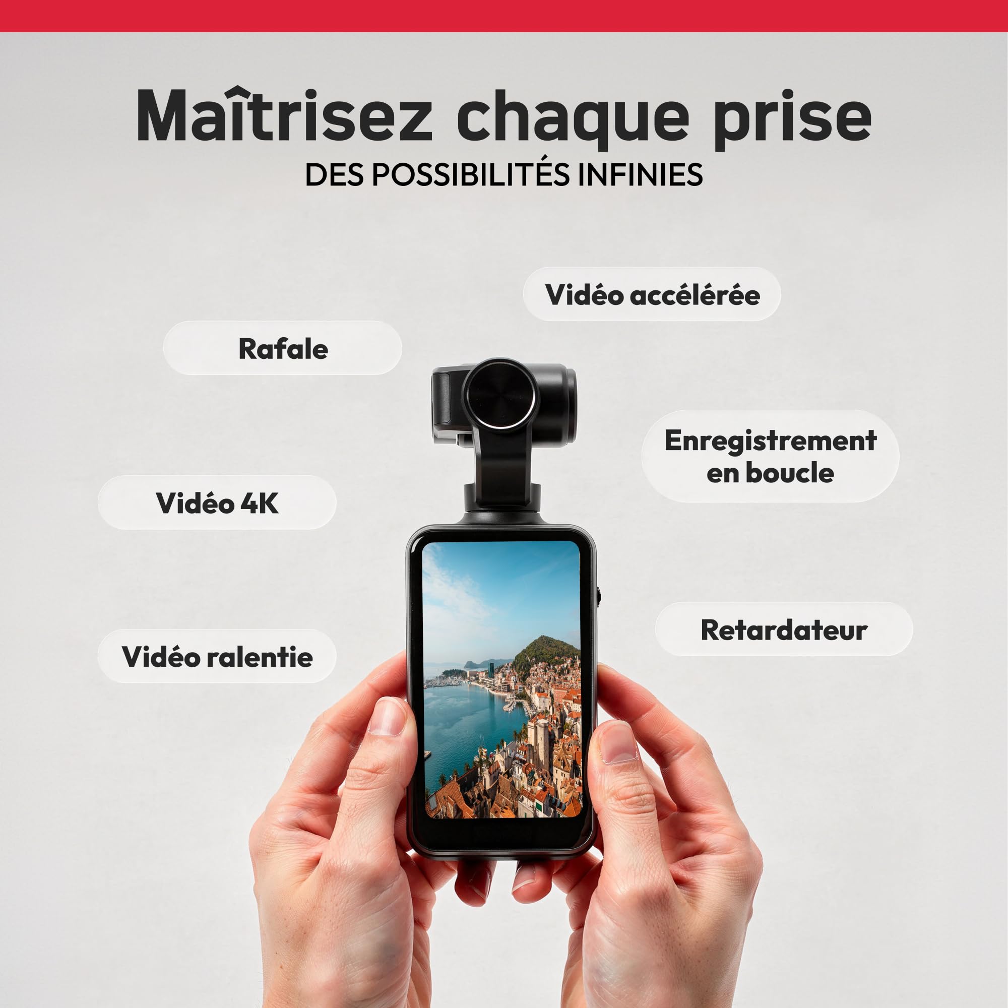 AGFAPHOTO - Caméra de Vlog - Realimove MC3X - Stabilisation 3 Axes, 4K Ultra HD 20MP, Écran Tactile Rotatif 3,5", Wi-FI, Suivi de Visage, Vision Nocturne IR, Grand Angle 120°, Caméra d'action - Noir