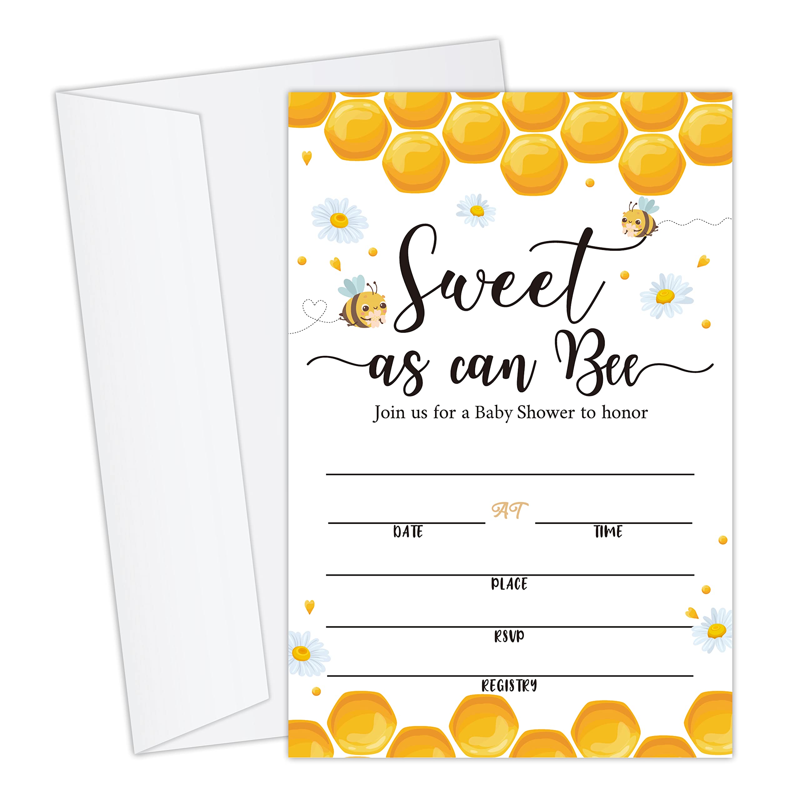 Utaqer 4"x6" Sweet as can Bee Baby Shower Invitation Cards With Envelopes set of 25, Gender Reveal Party for Baby Boys & Girls, Gender Neutral Party Supplies/bbinvite-a010