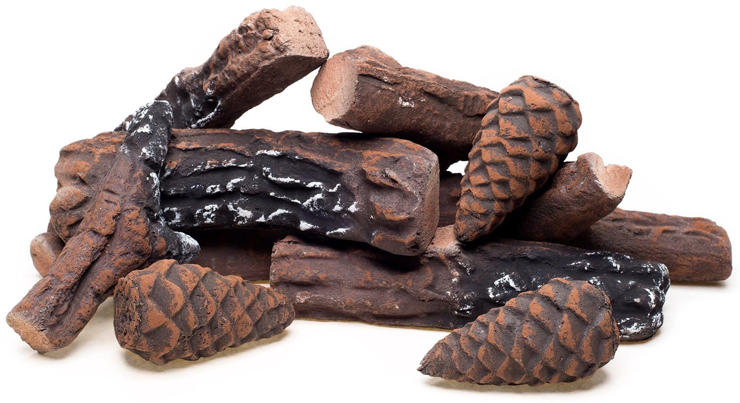 Set di 10 pezzi di legno decorativi in ceramica per caminetti a gas e bioetanolo