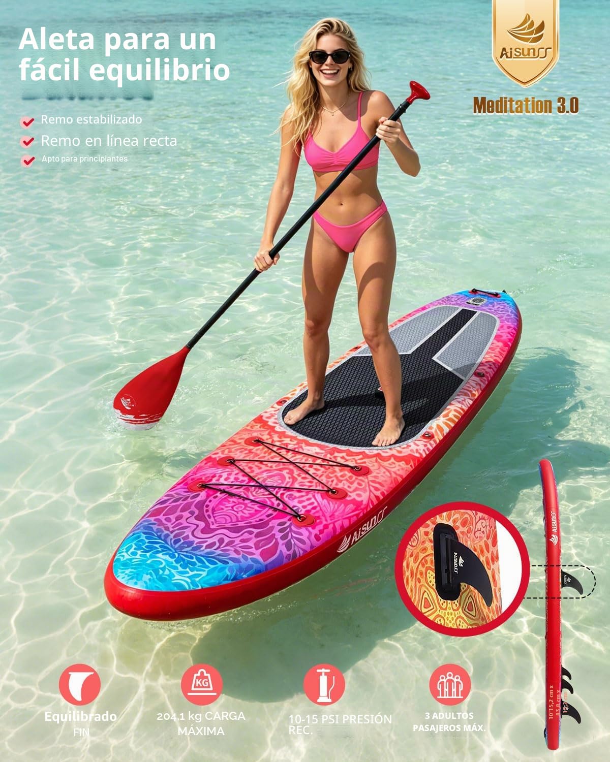 Tabla de Yoga de 10.6 pies con Accesorios de Sup, Incluye Alfombrilla Antideslizante, Bolsa Impermeable para teléfono, Bomba de Doble acción, Paleta de Aluminio Ajustable