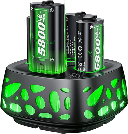 Rechargeable Battery Pack for Xbox with Charger, 4x5800mWh Fast Charging Rechargeable Battery Packs for Xbox Controller Batteries for XboxOne Series X|S,One S/X/Elite Controllers
