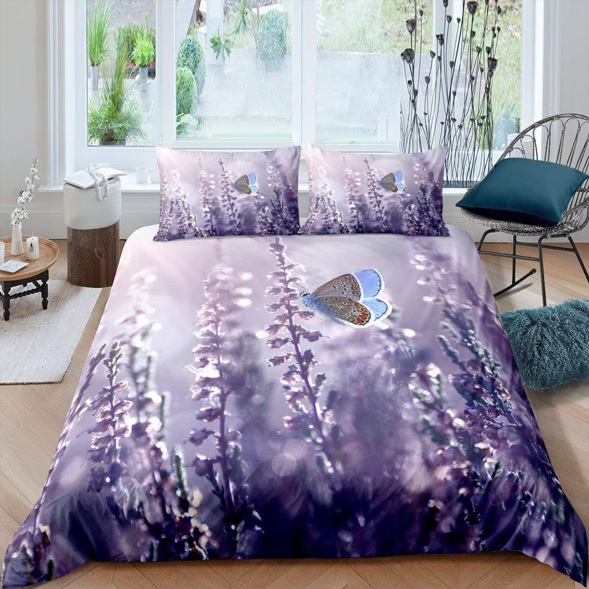 Housse de couette 140x200 papillon lavande parure de lit microfibre ado