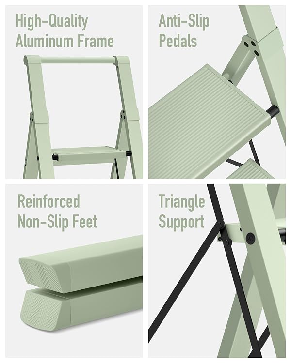 Mayi Plus 6 Step Ladder, Lightweight Folding Step Stool with Convenient Handgrip,Aluminum 330lbs Capacity Step Ladder for Office,Household,Kitchen,Library(Green) by mayi plus - Image 2