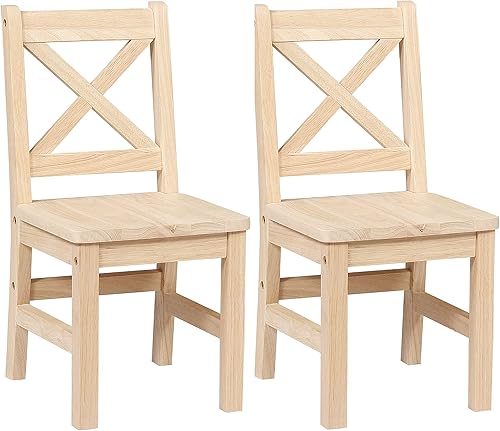 Miniatura 9 de eHemco Silla infantil con respaldo en X de madera maciza, color café, juego de 2