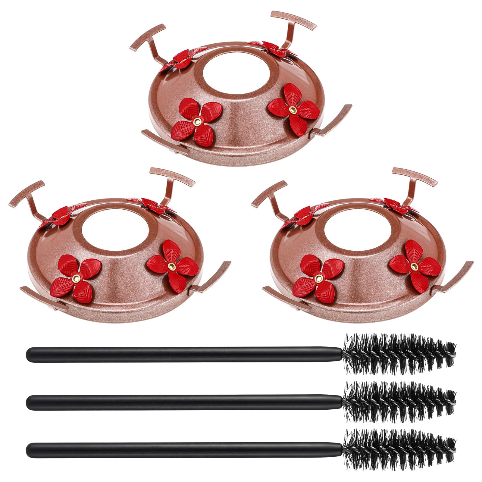 Photo 1 of Geelin 3 Pack Hummingbird Feeder Replacement Parts, Metal Top Cover with 4 Perches & 4 Flower Ports, Includes 3 Cleaning Brushes, No Feeder Bottom Base Included(Rose Gold)