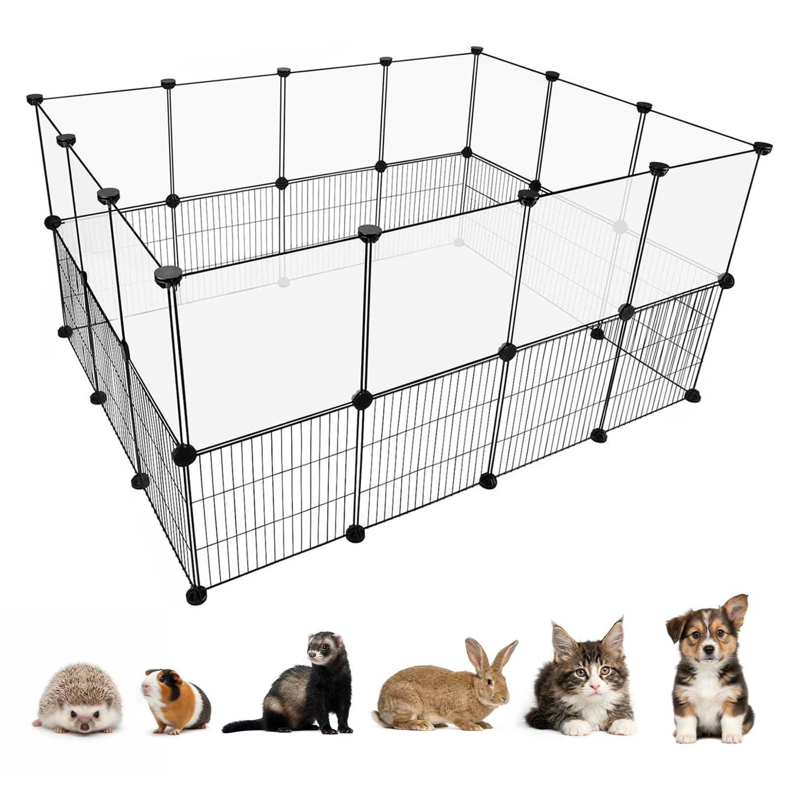 Kaninchen Laufstall Innen, DIY Kleintier Haustier Laufstall Indoor & Outdoor Tragbarer Metalldraht/Transparent Klar Haustier Zaun Hofzaun für Meerschweinchen, Hase, Frettchen, Kätzchen,