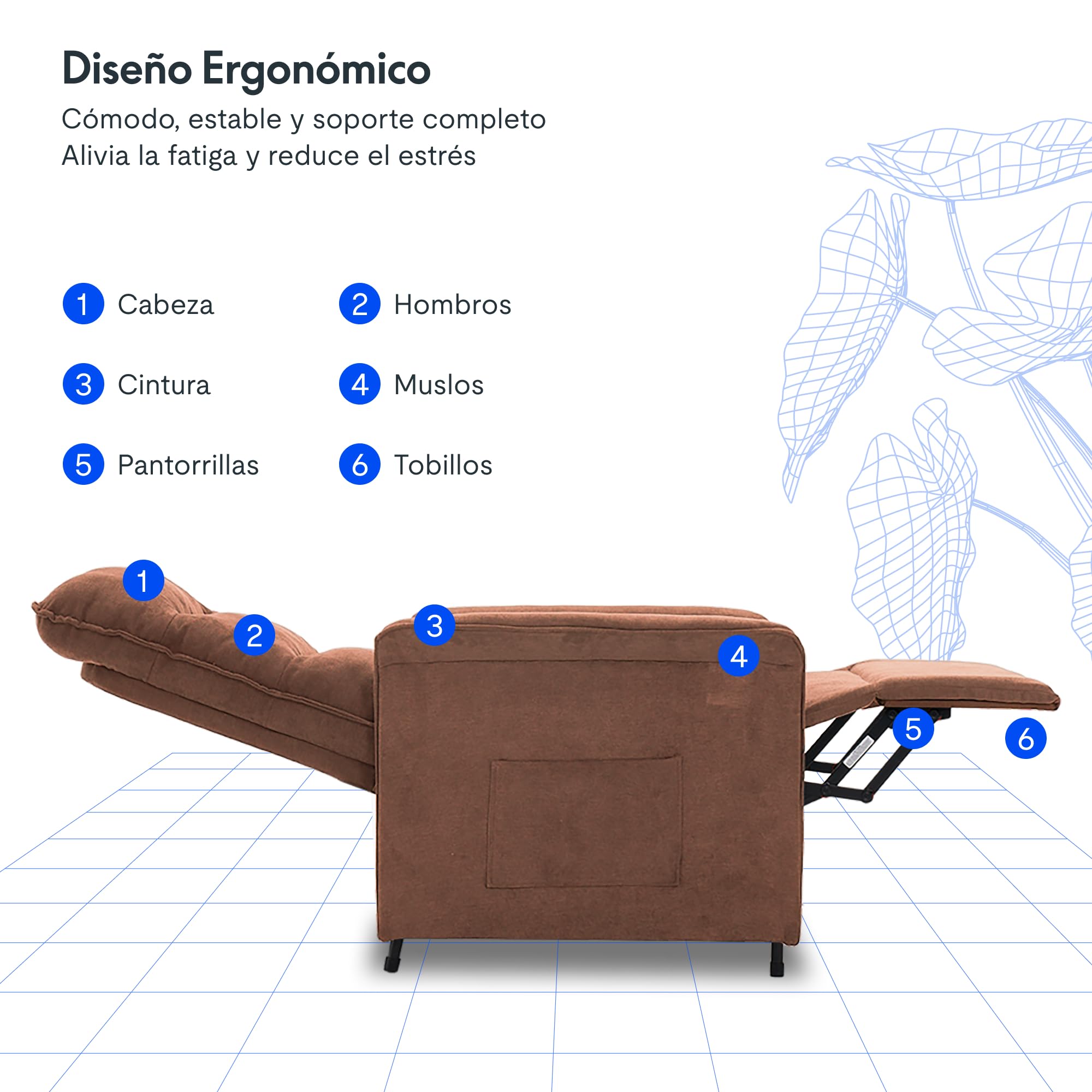 FLEXISPOT Poltrona da Relax Elettrica(82 x 77 x 104 cm) con schienale regolabile, reclinabile da 105 ° a 155°, poltrona reclinabile, divano relax ergonomico poltrona per camera da letto e soggiorno