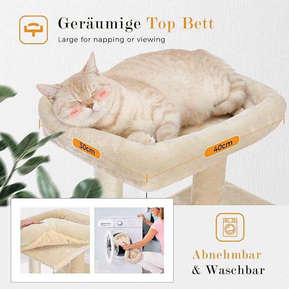 PETEPELA Cat Tree 35'' with Double Condos, Perch, Scratch Posts Beige