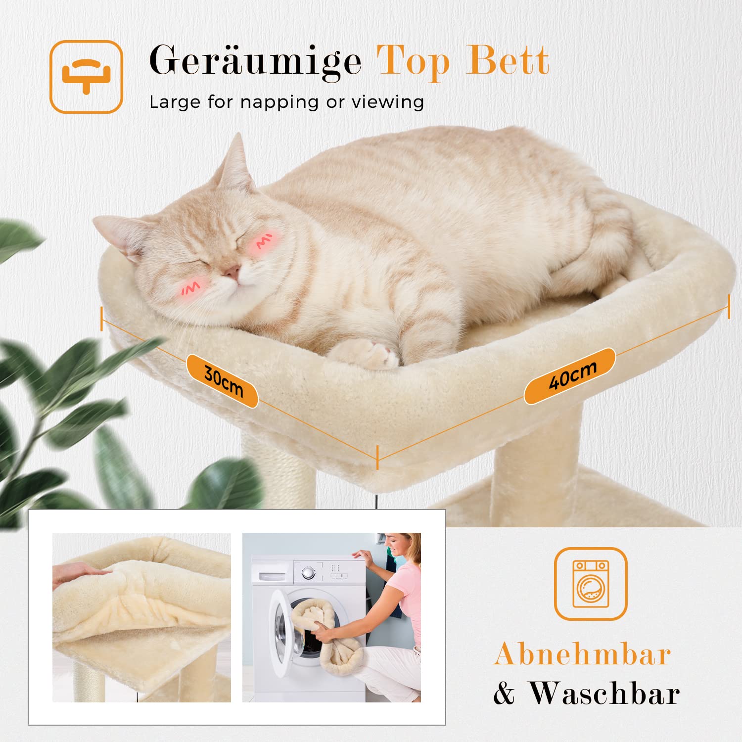 PETEPELA Katzenbaum Kratzbaum Kratzbäume Katzenmöbel mit Sisal-Seil Plüsch Liege höhlen Spielhaus Spielzeug für Katzen Beige