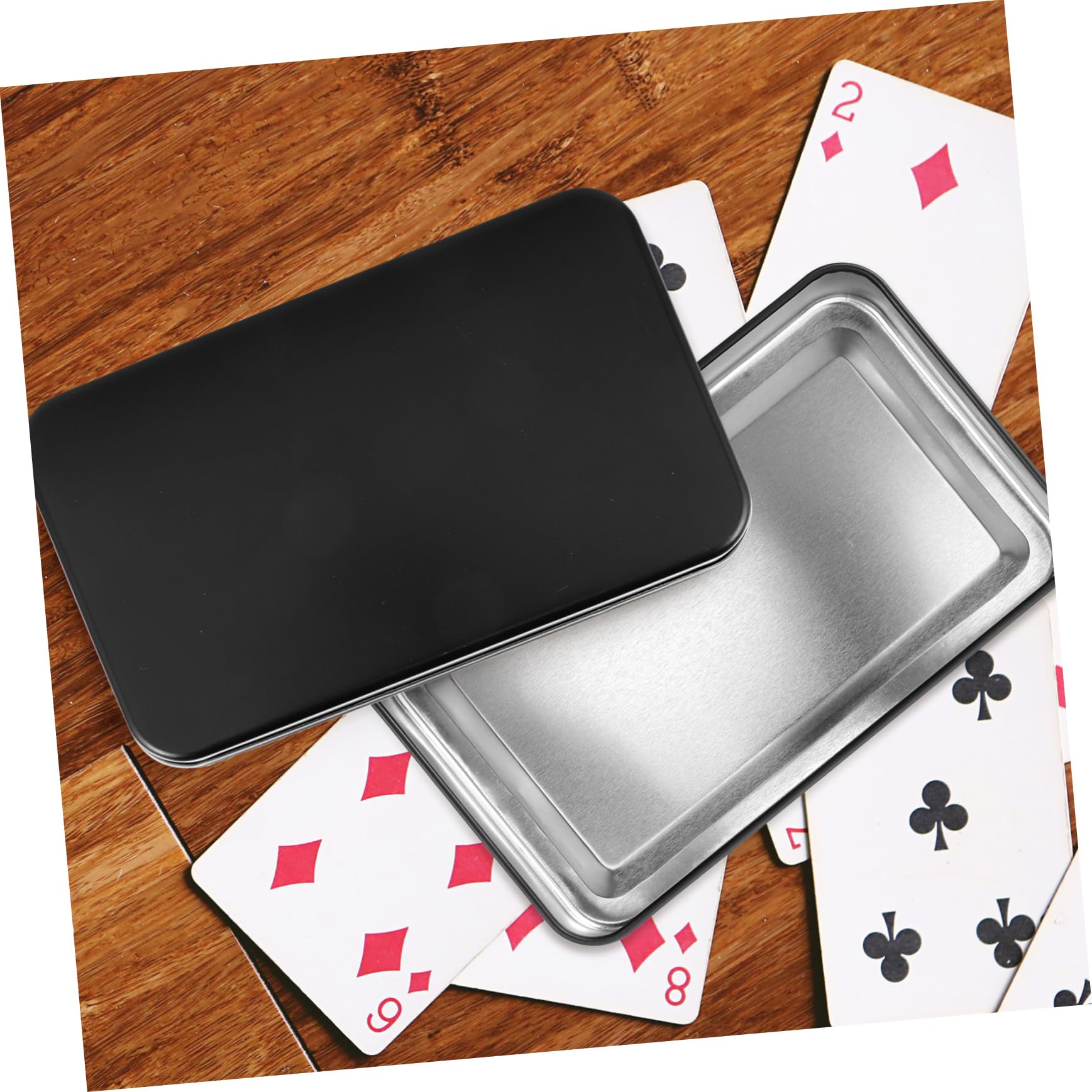 Scatola Porta Carte da Gioco Organizer per Carte e Piccoli Accessori 4 Pezzi in Lamiera Nera Coperchio Design Semplice e Robusto