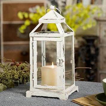 Rustic Metal Candle Holders 12" Tall, Distressed White