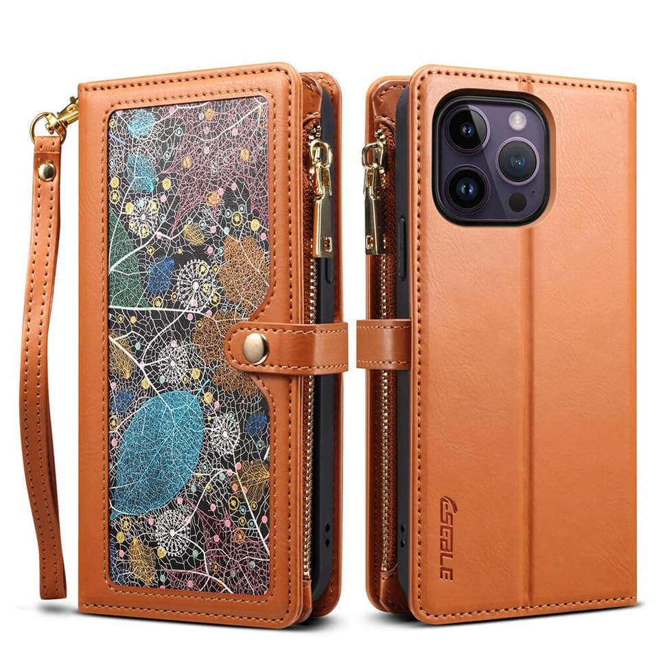 Étui iPhone 15 Pro Max portefeuille cuir marron housse protection coque aimant