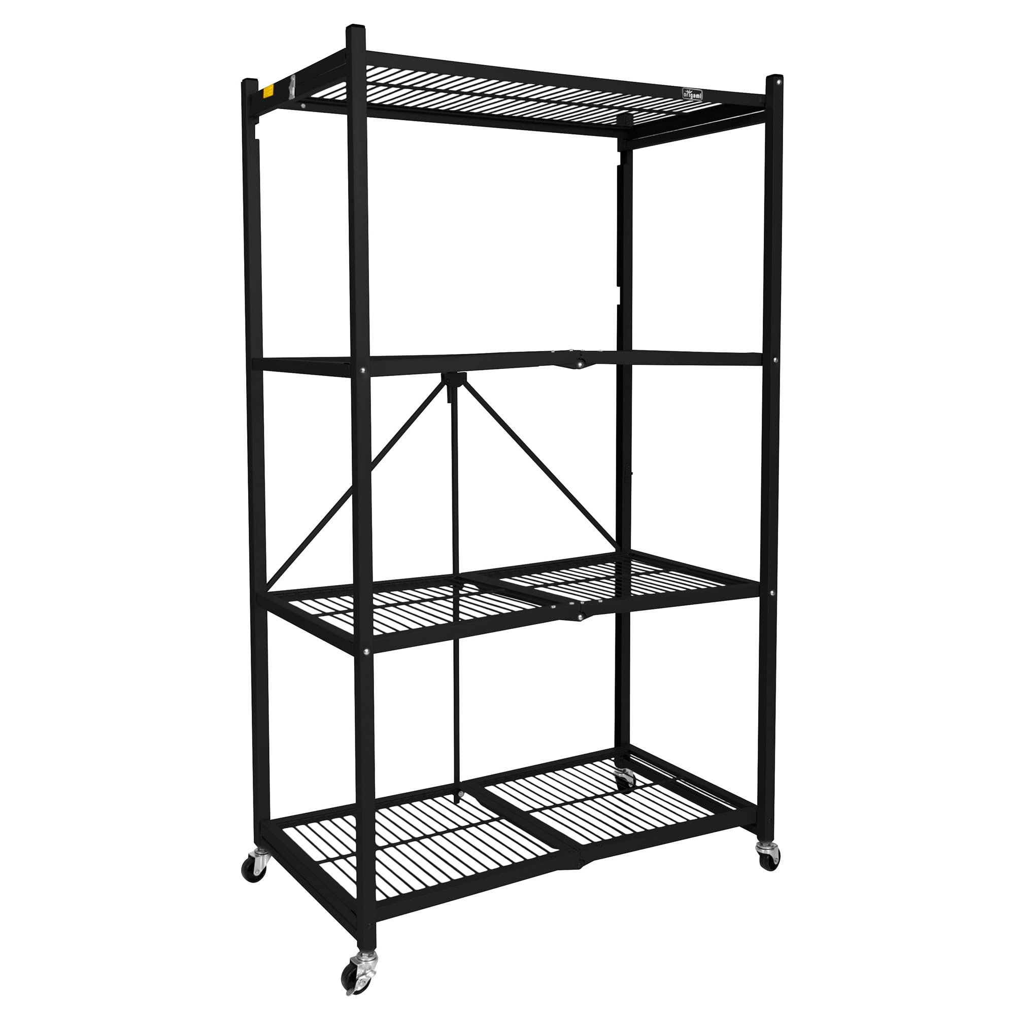 Origami R5 Series Foldable 4-Tier Heavy-Duty Steel Storage Rack, Black | Folding Metal Shelving Unit with Removable Wheels, Organizer for Laundry Room, Garage, Home, Office &amp; Warehouse