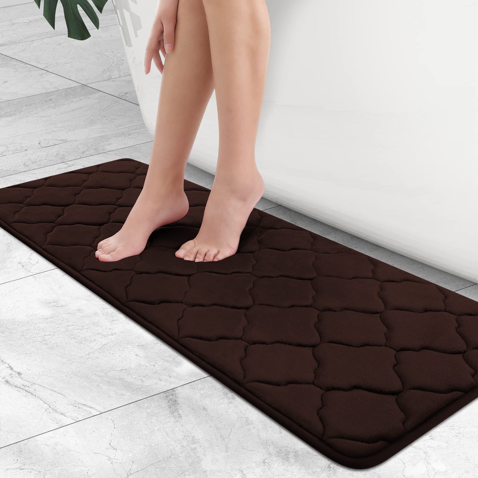 OLANLY Memory Foam Bath Mat Rug 47x17, Ultra Soft and Absorbent Bathroom Rugs, Non-Slip, Comfortable, Machine Washable Bath Carpet for Bathroom Floor,