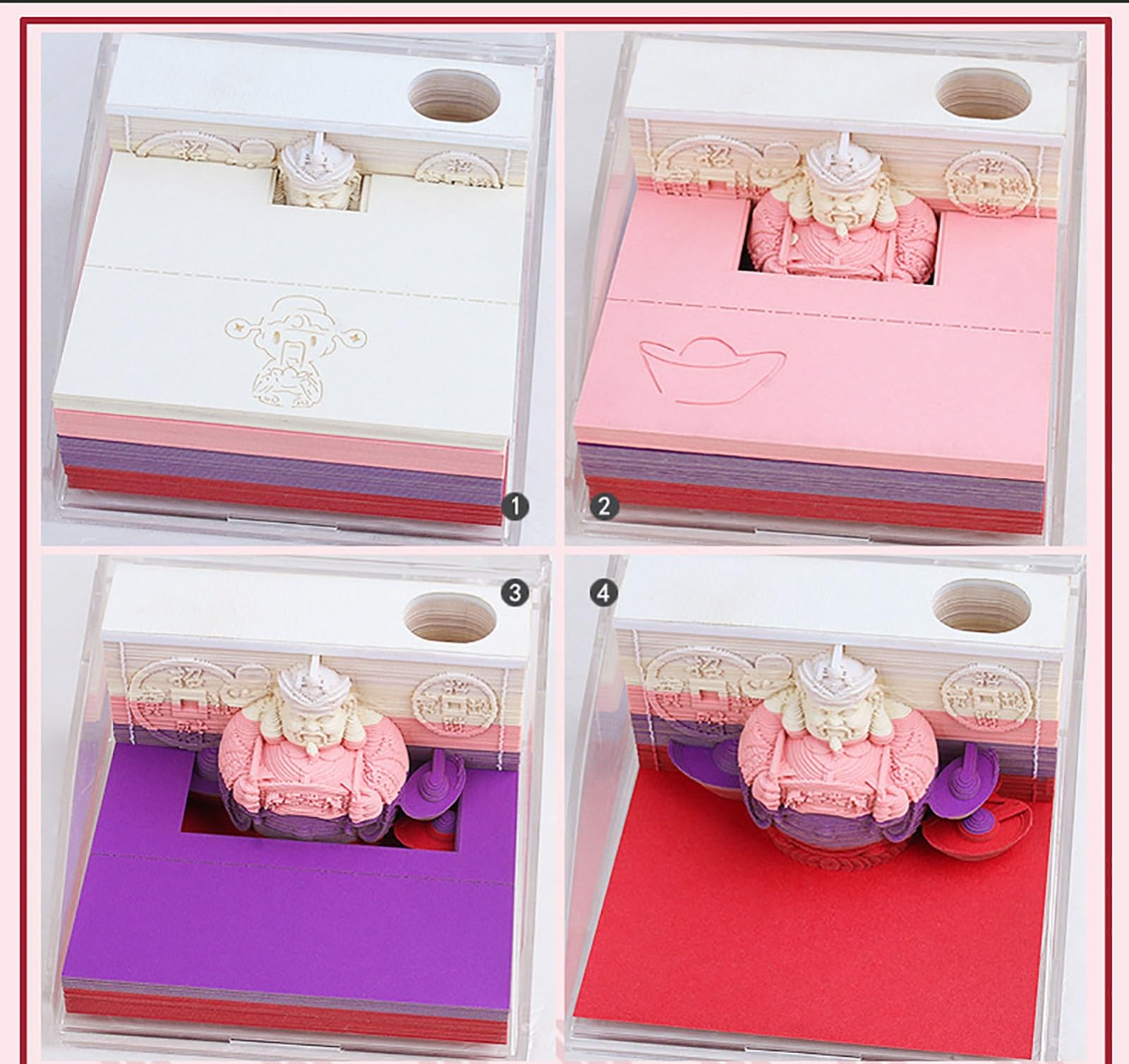 Bloc Mémo 3D Papier Sculpté Cadeau Notes Adhésives 3D Bloc-Notes Gravé en Papier Déchiré à La Main avec Couvercle en Acrylique Transparent Décoration De Bureau pour Bureau/Salle De Lecture B