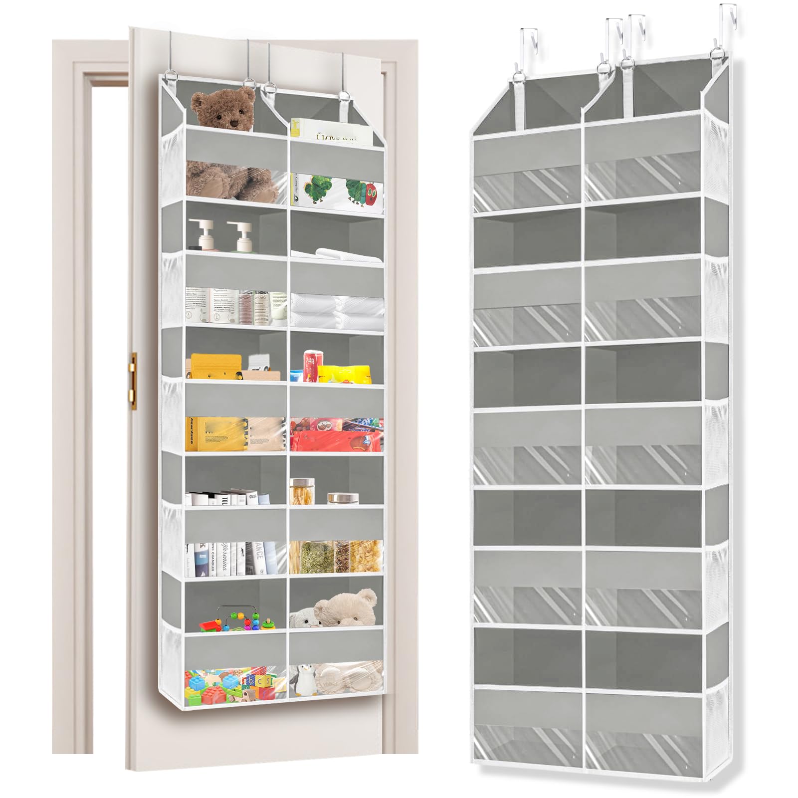Rangement Suspendu de Porte 1 Pièce, Rangement Porte à Suspendre avec 10 Compartiments 10 Poches en Filet, Etagere Suspendue pour Chambre, Salle de Bain, Cuisine, Van, Camping, Gris