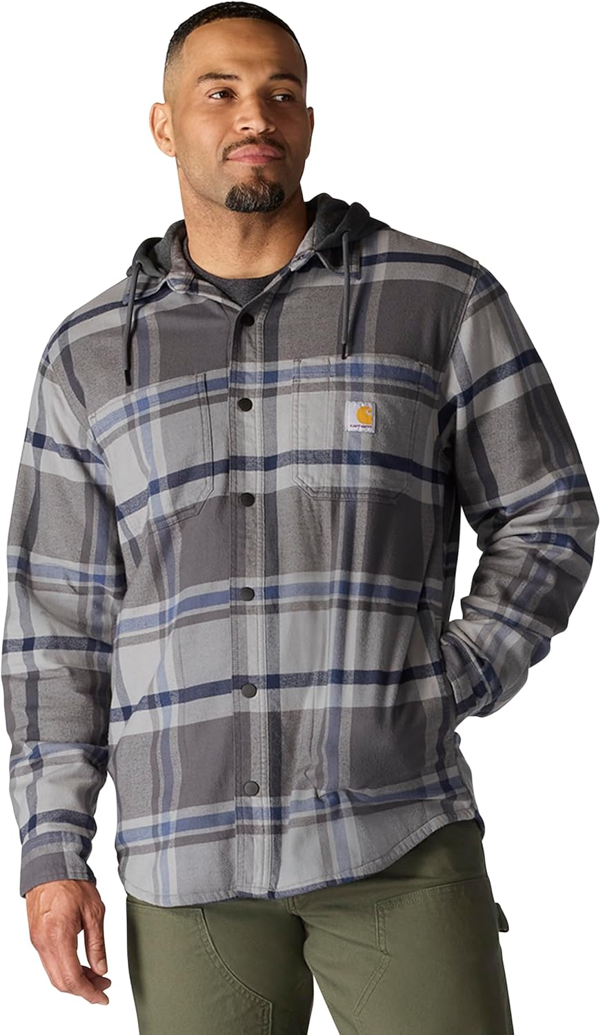 Carhartt Mens Rugged Flex Relaxed Fit Flannel Fleece Lined Hooded Shirt Jac