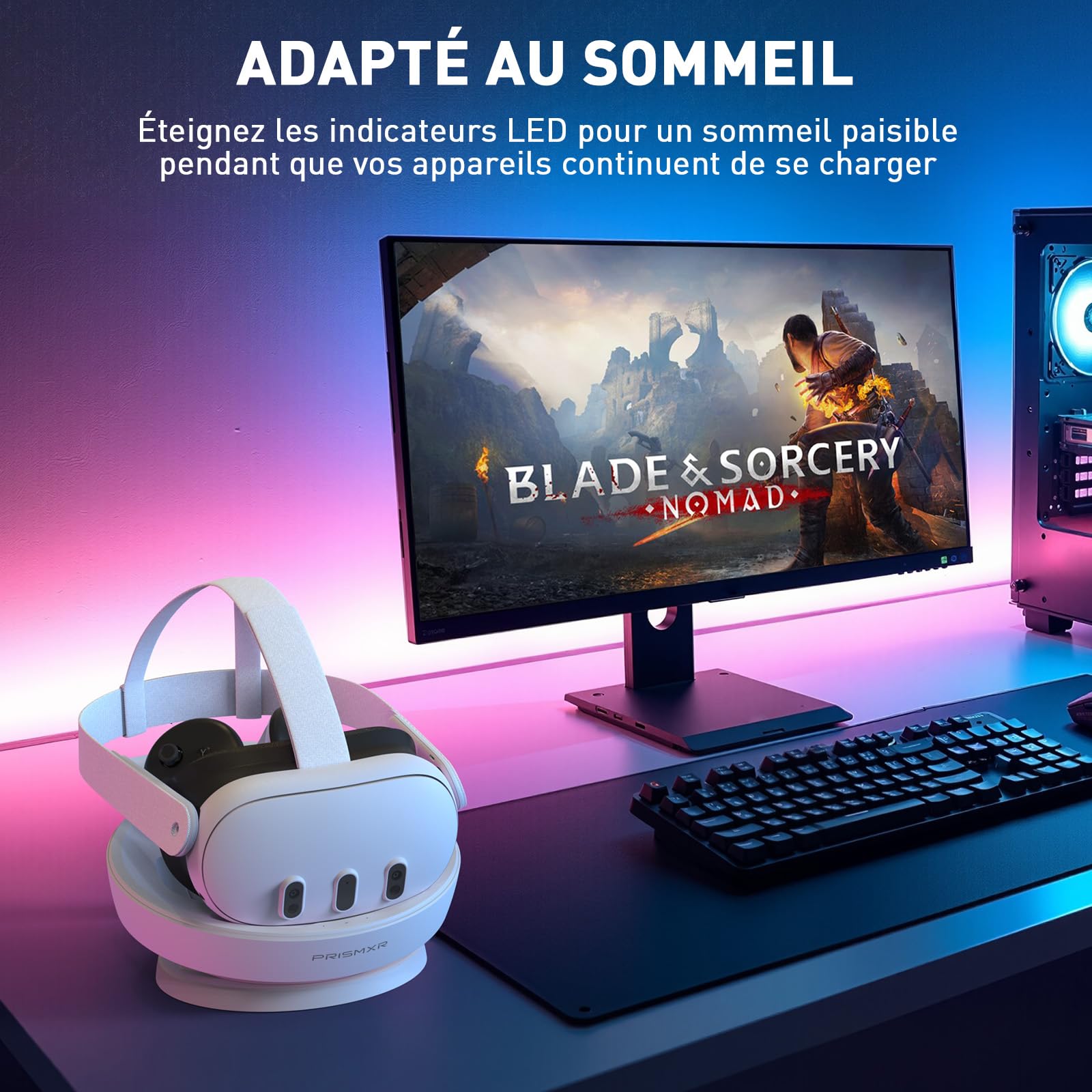 PRISMXR Station de Charge Compatible avec Meta Quest 3 Accesoires, Charging Dock 27W Compatible avec Quest3 et Contrôleurs (Carina D1)