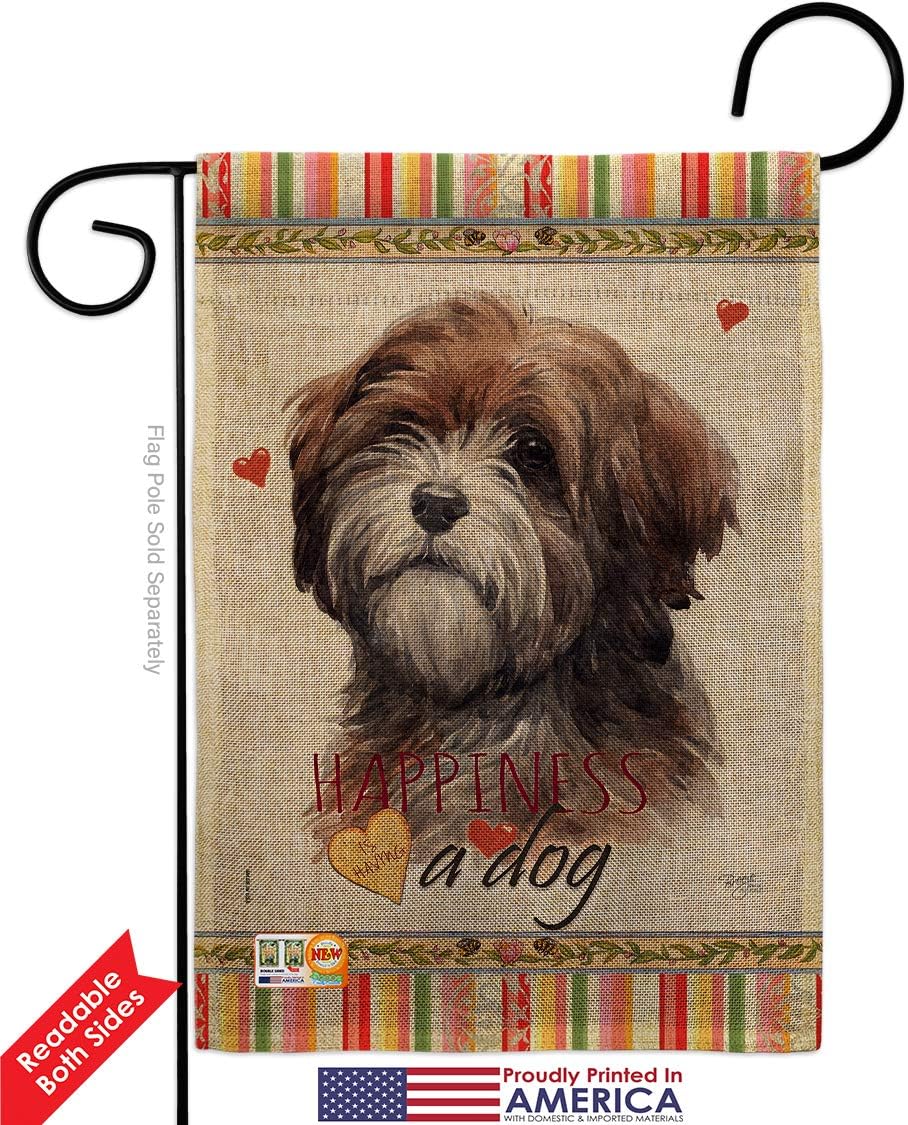 Dog Brown Tibetan Terrier Happiness Burlap Garden Flag Animals Puppy Spoiled Paw Canine Fur Pet Nature Farm Animal Creature Small Decorative Gift Yard House Banner Double-Sided Made In USA 13 X 18.5