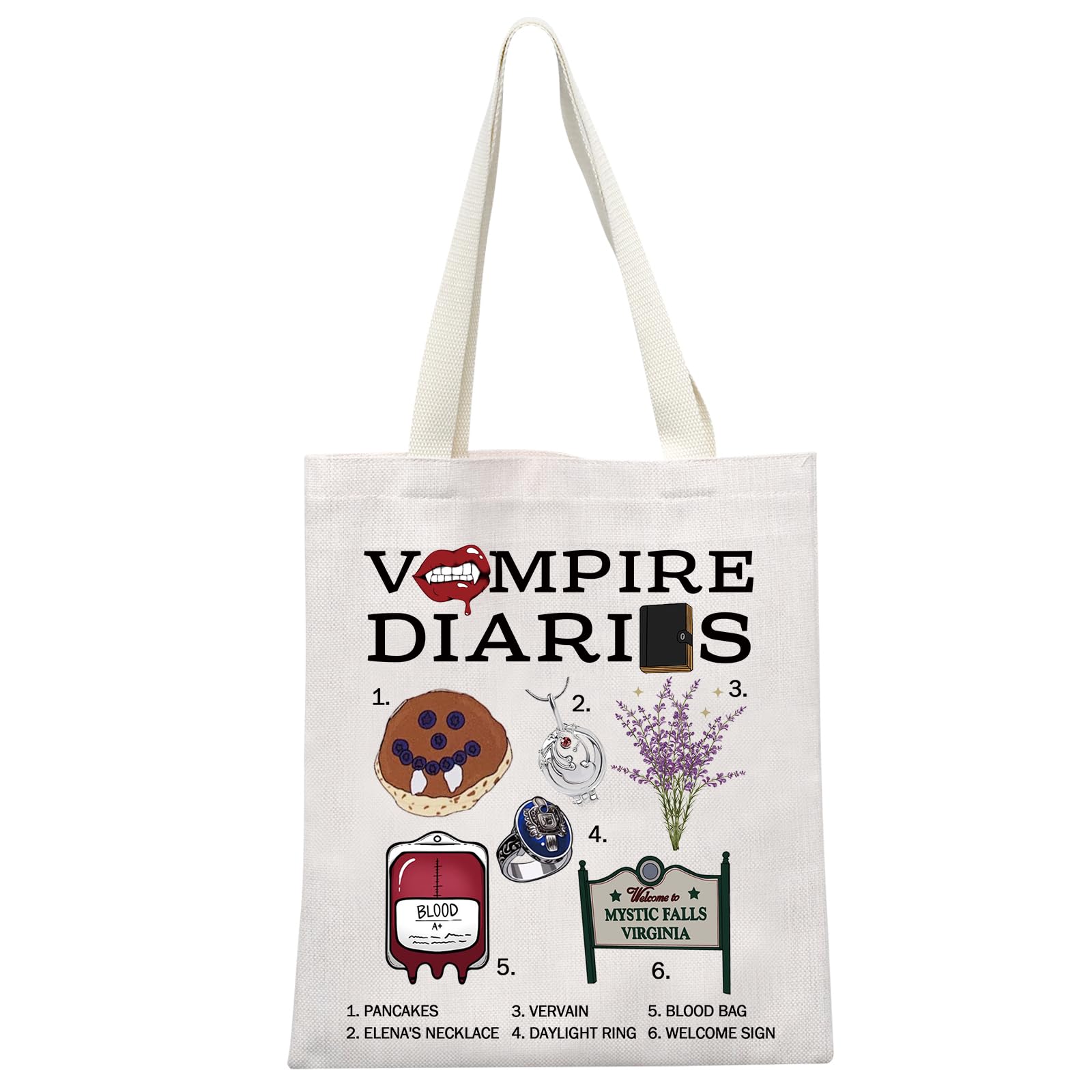 GJTIM Vampire TV Show Inspired Gift TVD Mystic Falls Gift Vampire Party Supplies Bag TVD Tote Bag for Vampire Fans