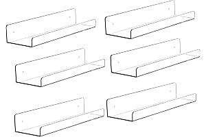 Aesthetic Hanging Wall Shelves - 6-Pack Clear Acrylic Bookcase Display for Bathroom, Bedroom, Kitchen, Office