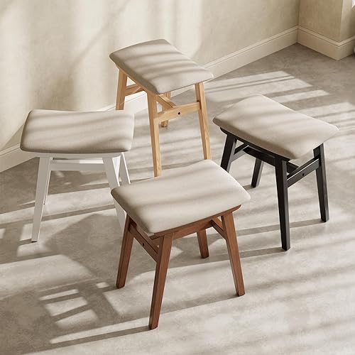 Miniatura 9 de Taburete de tocador de madera maciza, silla de maquillaje compacta con cojín de sillín, asiento de esponja de alto rebote cubierto de lino, taburete